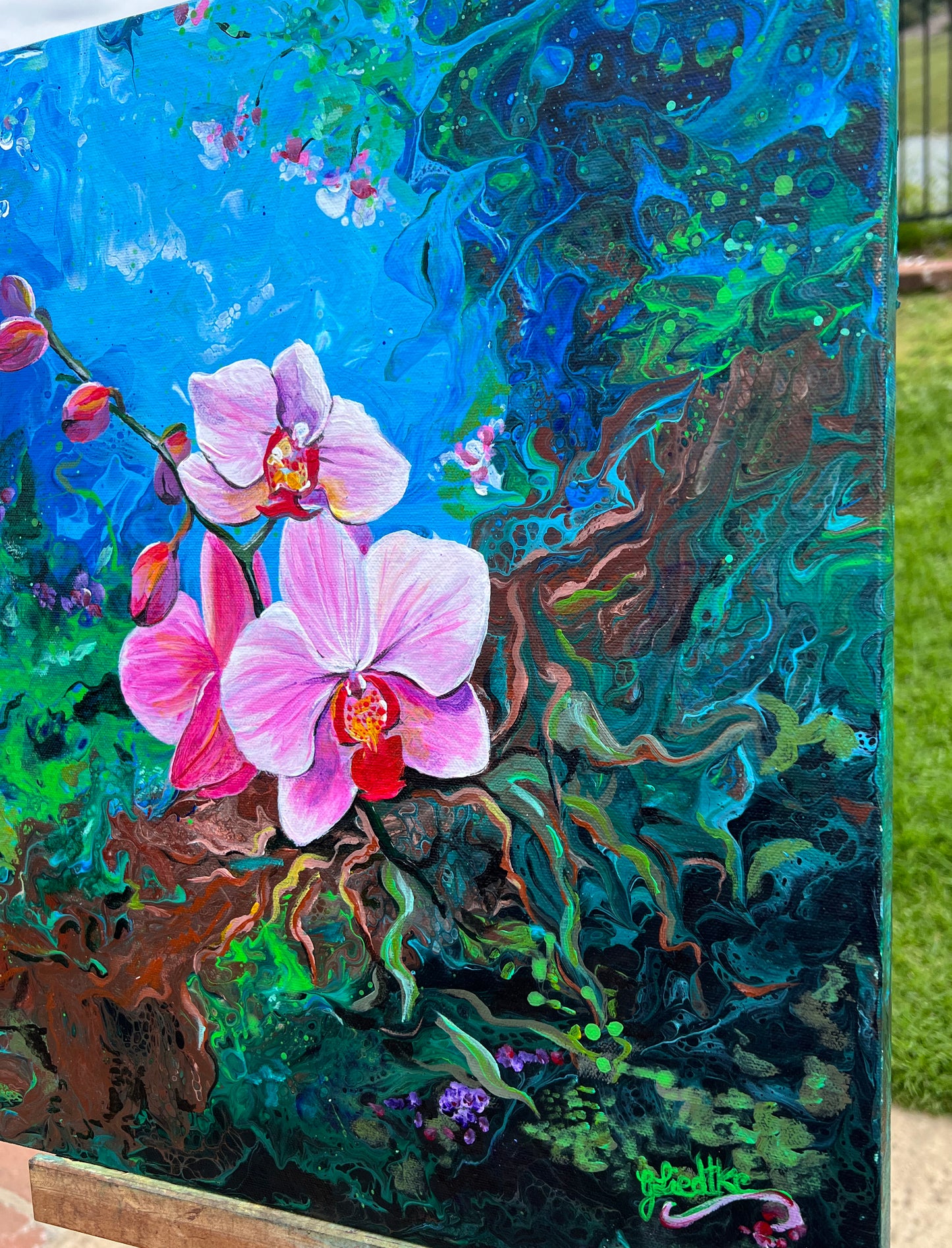 "Pink Orchid " - 18"x 18"    Fluid Acrylic Series