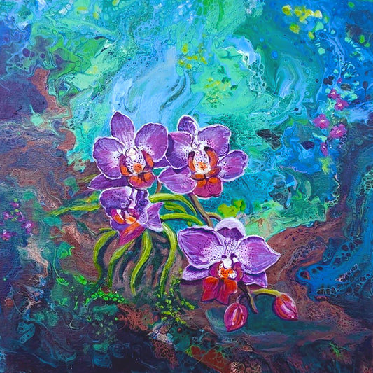 "Purple Orchid " - 18"x 18"    Fluid Acrylic Series