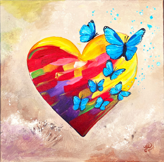 "Wings of Love"  ORIGINAL Painting - 14"x 14"   Heart Series