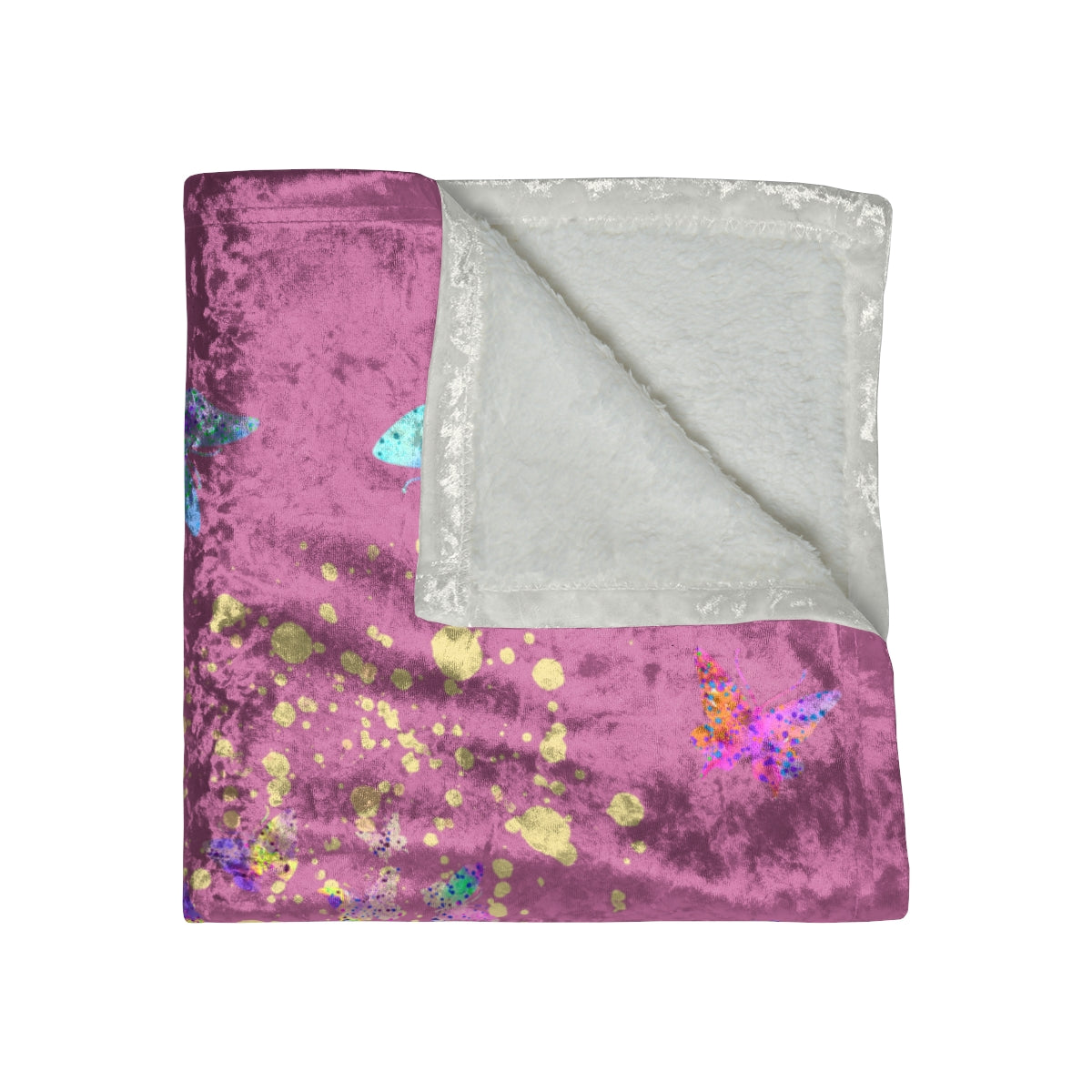 Crushed Velvet Blanket - Butterflies with Heart Pink
